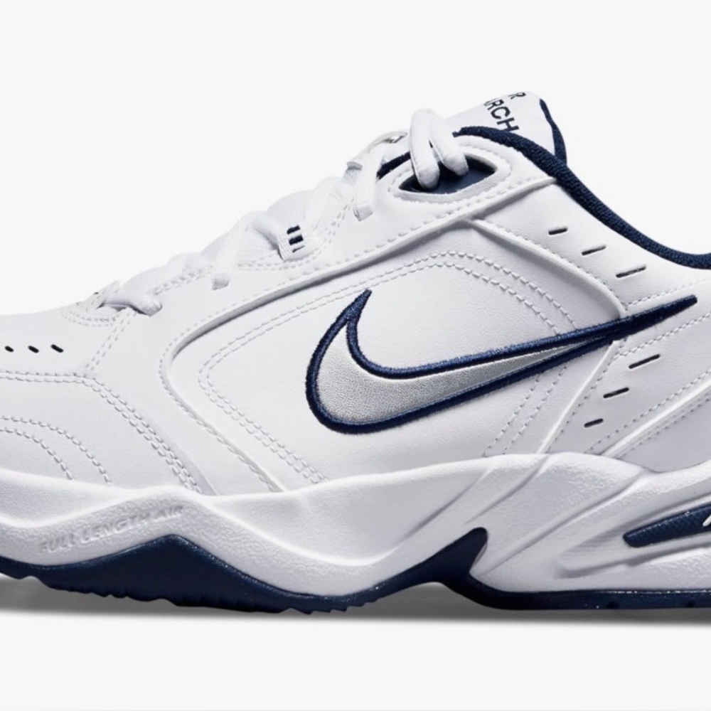 Nike Men's Air Momarch IV WIDE White and Navy Sneakers